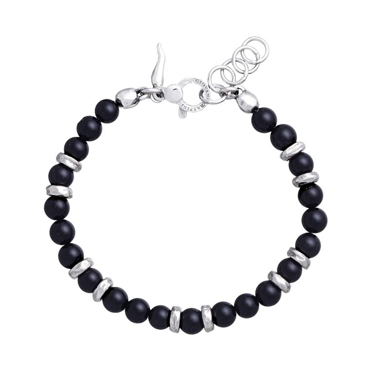 BRACCIALI RASPINI MOD. 11652 black beaded bracelet with silver accents