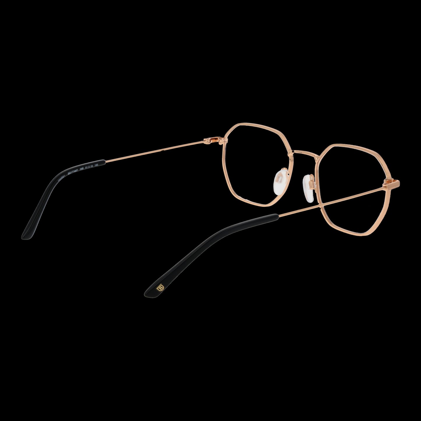 Gent's eyewear BULGET MOD. BG1774MT 5109B in gold with geometric frames and black tips, men's fashion accessory