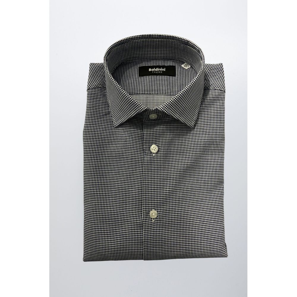 Baldinini Trend Blue Cotton Men Shirt featuring slim fit, French collar, and button closures for elegant style.