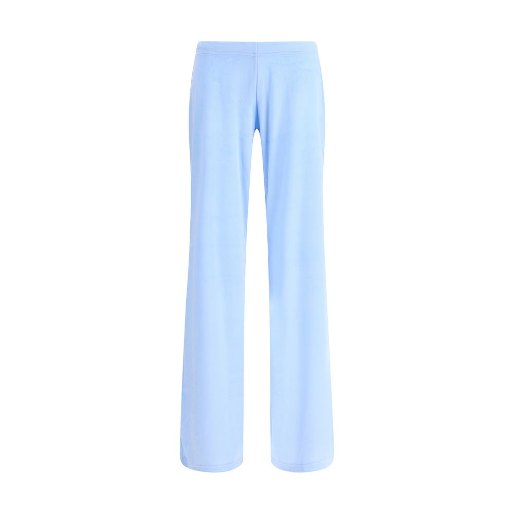 Balenciaga Light Blue Triacetate Casual Pants with elasticated waist and flare legs made of bistretch velvet for AW25 season.