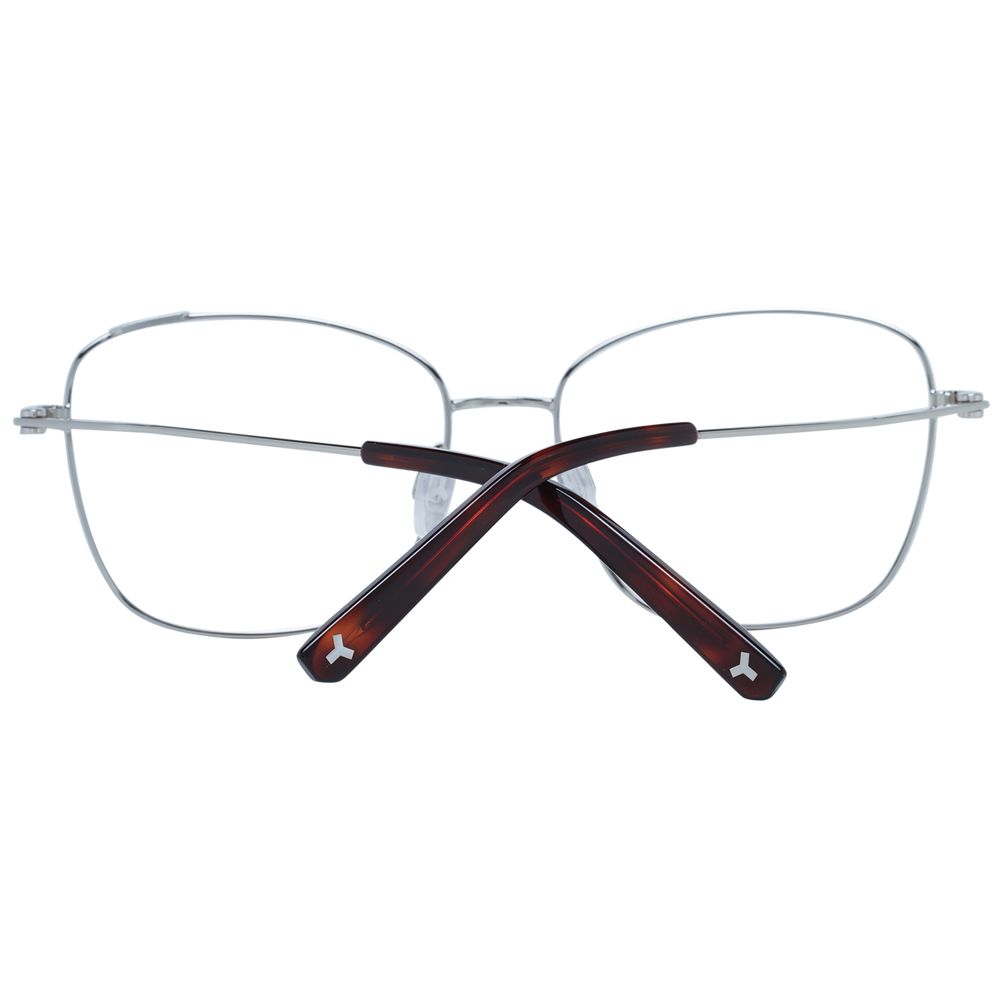 Bally Burgundy Women Optical Frames, square style, metal full-rim, shown from the back.