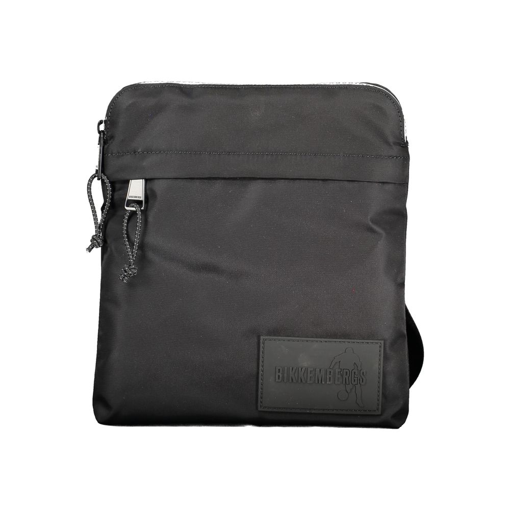 Bikkembergs Black Nylon Shoulder Bag with adjustable strap, external and internal pockets, contrasting details, and zip closure.