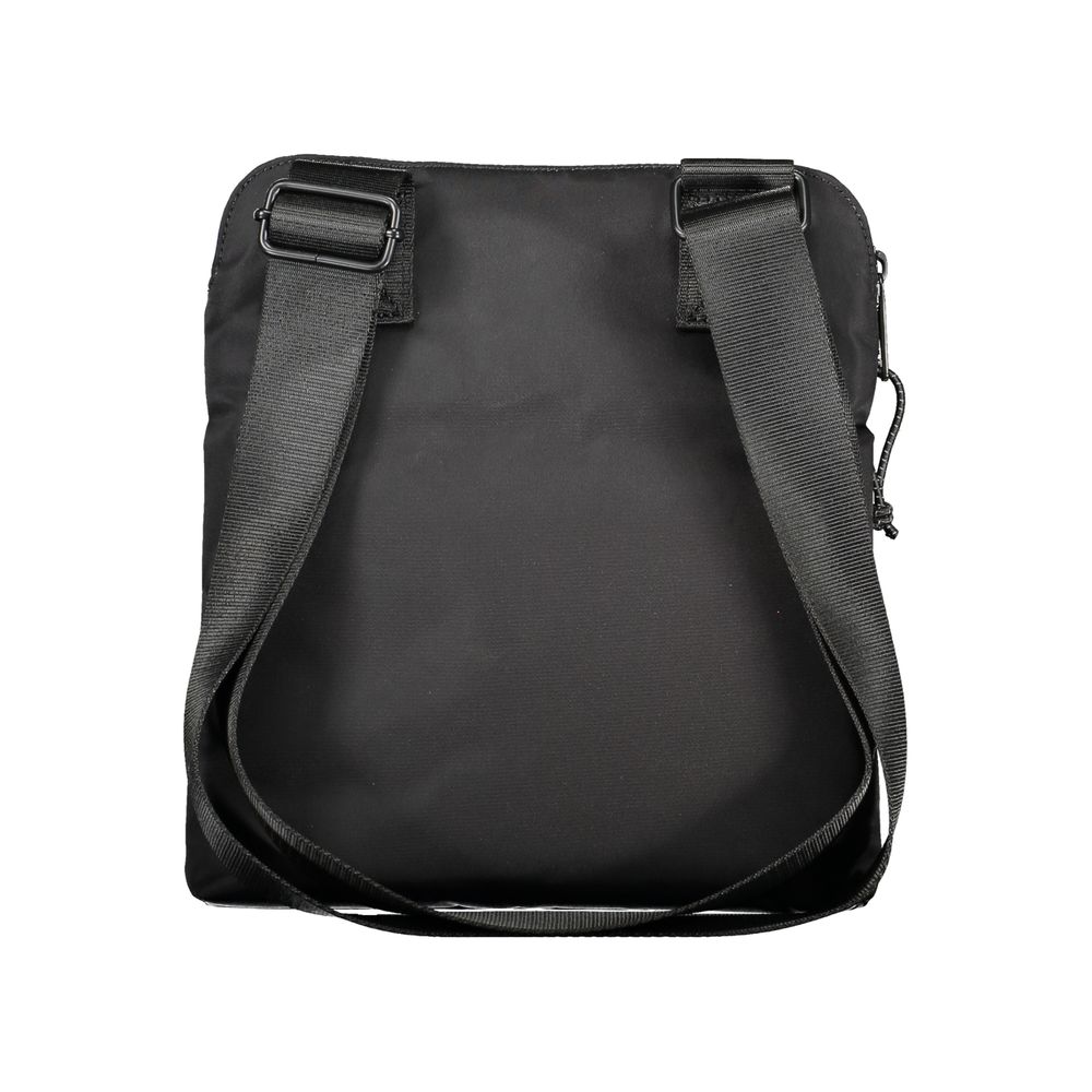 Rear view of Bikkembergs Black Nylon Shoulder Bag with adjustable strap, contrasting details, and zip closure.