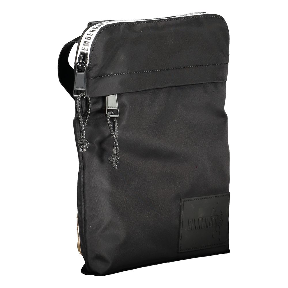 Bikkembergs Black Nylon Shoulder Bag with adjustable strap, external and internal pockets, contrasting details, and logo.