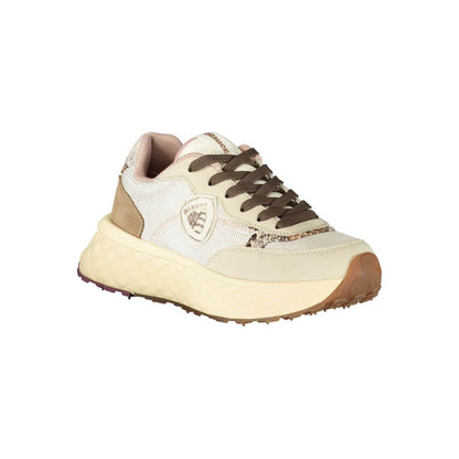 Blauer Beige Leather Women Sneaker with logo, contrasting details, durable sole, stylish and trendy design.