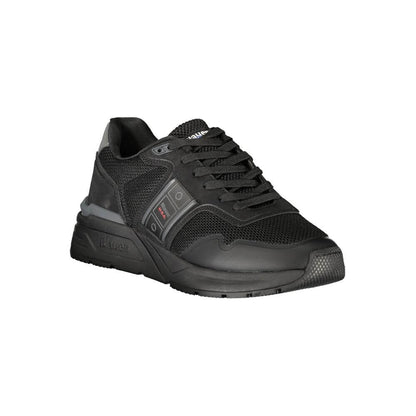 Blauer Black Polyester Mens Sneaker with lace-up design and sleek black hue, featuring a bold Blauer logo for urban style and comfort.