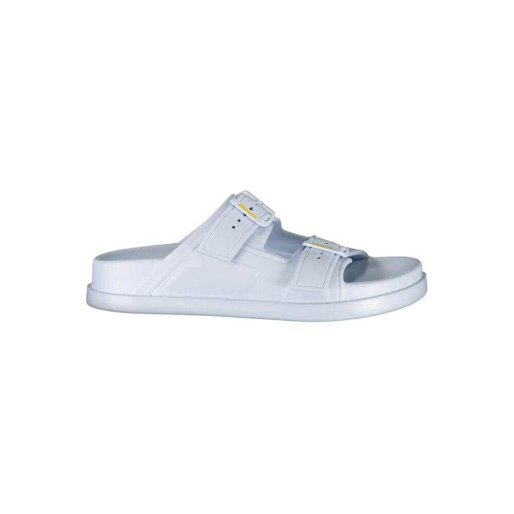 Blauer Blue Polyethylene Women Sandal with adjustable buckles and printed logo, fashion-forward slip-on sandal for stylish comfort.