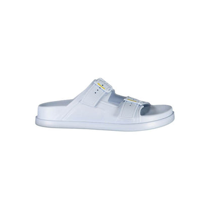 Blauer Blue Polyethylene Women Sandal with adjustable buckles and printed logo, fashion-forward slip-on sandal for stylish comfort.