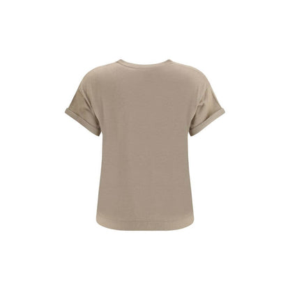 Back view of Brunello Cucinelli Beige Nylon T-Shirt with ribbed crew neck and elegant design for AW25 season.