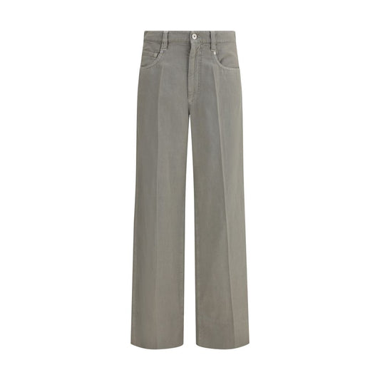 Brunello Cucinelli Bicolor Cotton Relaxed Fit Jeans featuring wide-leg design and jewel-embellished belt loops. Modern stylish fit.