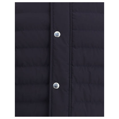 Brunello Cucinelli Blue Polyester Coat with snap-button closure detail