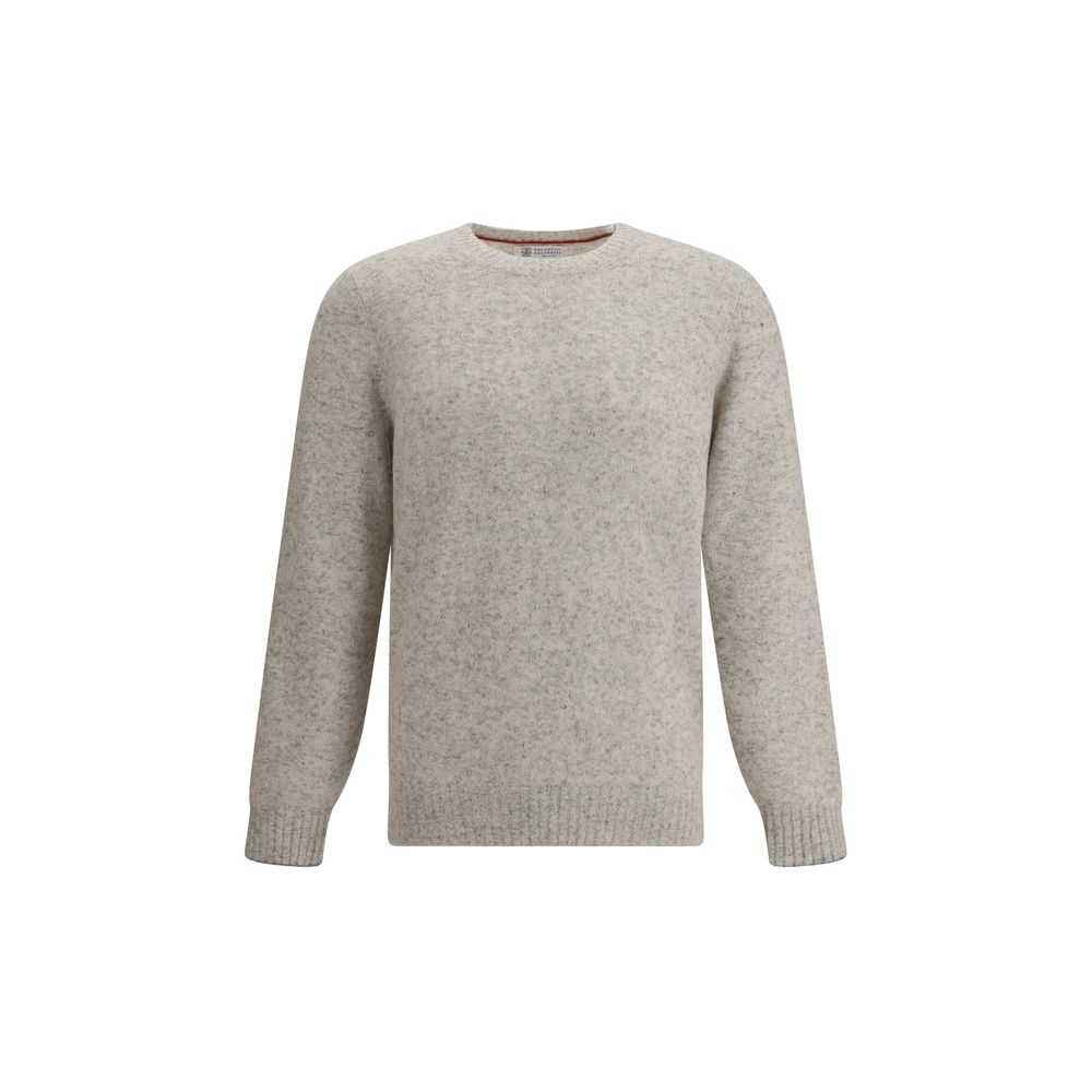 Brunello Cucinelli Gray Alpaca Vicugna Pacos Sweatshirt with ribbed crew neck and modern mélange pattern, perfect for colder seasons.