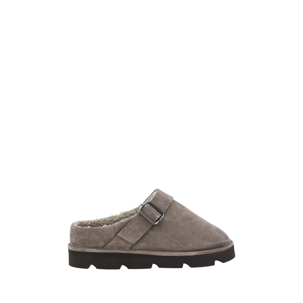 Brunello Cucinelli Gray Calf Leather Bos Taurus Clogs