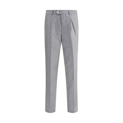 Brunello Cucinelli Gray Cashmere Casual Pants with tapered leg, front American pockets, and back welt pockets for a modern look.