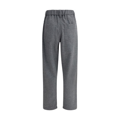Brunello Cucinelli Gray Fleece Wool Casual Pants with elastic waistband and five-pocket design, offering style and comfort.