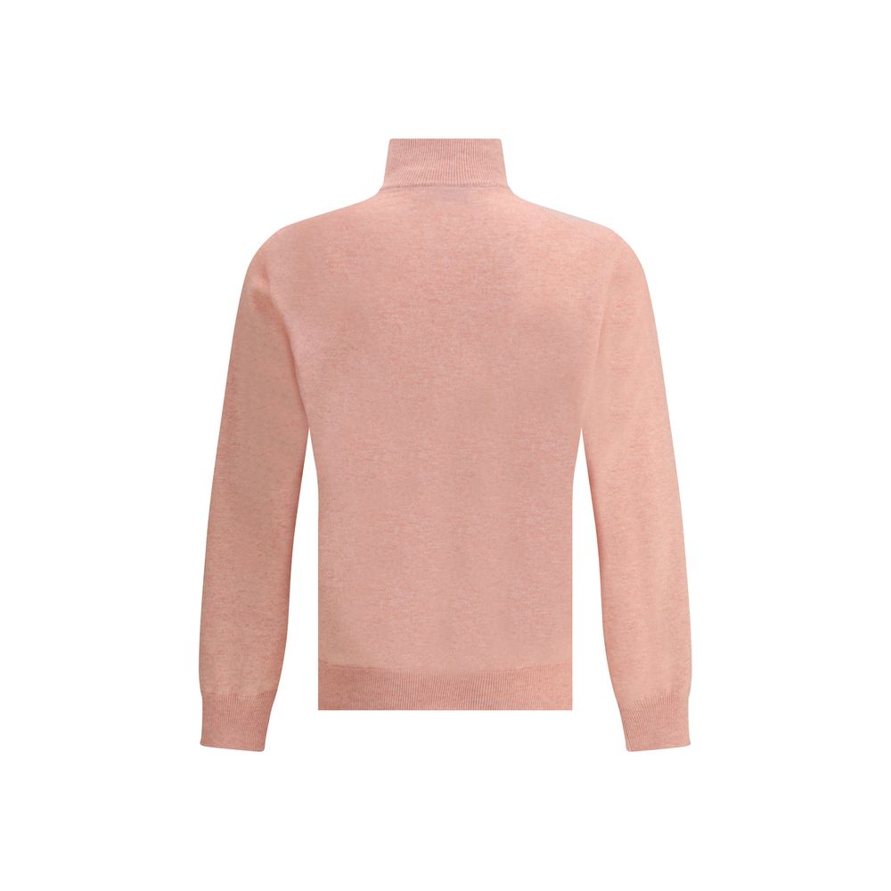 Back view of Brunello Cucinelli Multicolor Cashmere Sweatshirt displaying high collar and ribbed hem.