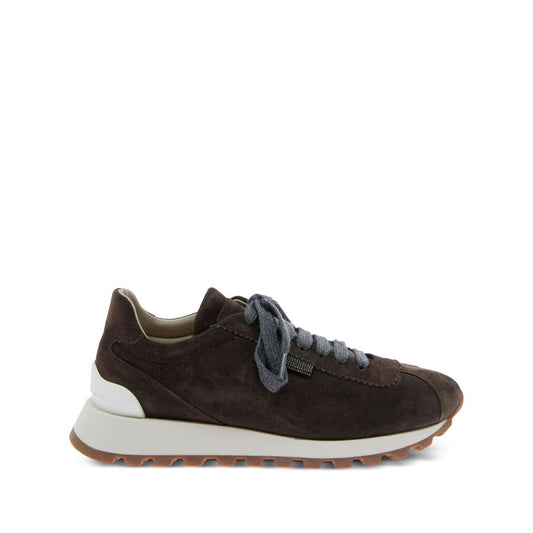 Brunello Cucinelli Suede runners with shiny tab