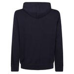 Back view of Brunello Cucinelli Sweaters Blue hoodie, featuring cobalt blue jersey texture, drawstring hood, and ribbed cuffs and hem.