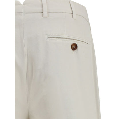 Close-up of Brunello Cucinelli White Cotton Casual Pants showcasing back pocket and belt loops detail.