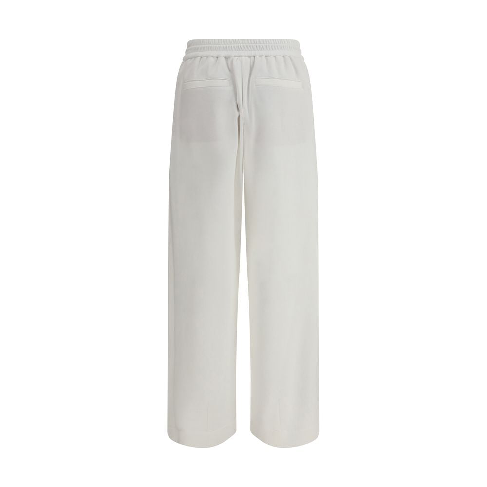 Brunello Cucinelli White Cotton Joggers (Workout Pants) with elasticized waistband and straight fit style, back view.