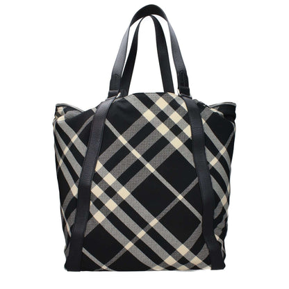 Burberry Black Fabric Shoulder Bag with check print, maxi size, silver details, and adjustable handle, MPN 8086476.