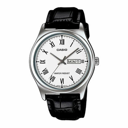 CASIO COLLECTION Mod. DAY DATE ROMAN INDEXES, LEATHER - WHITE