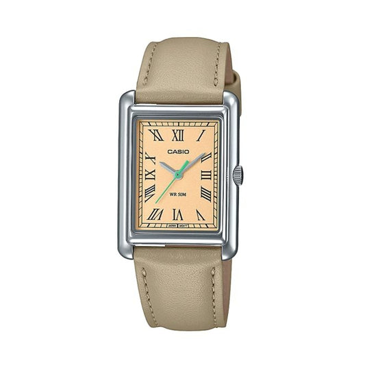 CASIO COLLECTION Mod. LADY TANK. LEATHER - CREAM wristwatch with stainless steel case and leather strap, water resistant 5 ATM.