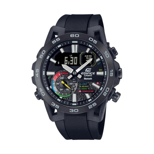 CASIO EDIFICE Mod. RACING MULTI COLOR SERIE wristwatch with 10 ATM water resistance, 48 mm case, and resin strap in official packaging.