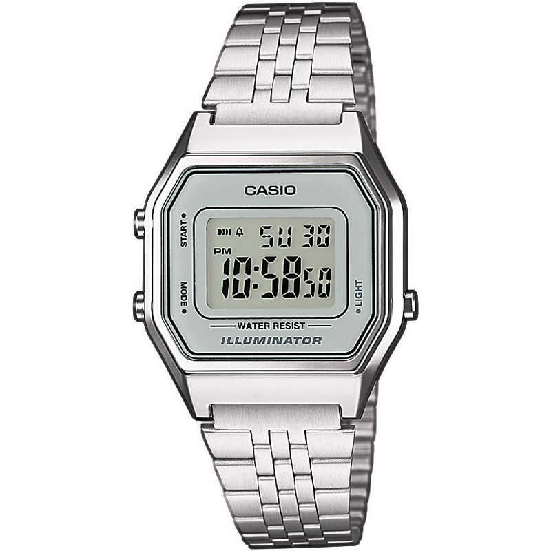 CASIO EU WATCHES Mod. LA680WEA-7EF unisex wristwatch with quartz movement, mineral dial, and SS bracelet. Water resistant, multifunction display.