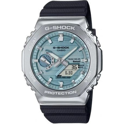 Alt Tag: CASIO G-SHOCK Mod. G-STEEL TOUGH SOLAR Bluetooth wristwatch with SS and resin case, mineral dial, and resin strap. Water resistant 20 ATM.