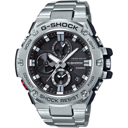 CASIO G-SHOCK WATCHES Mod. GST-B100D-1AER, water resistant solar wristwatch with stainless steel and resin case and mineral dial.
