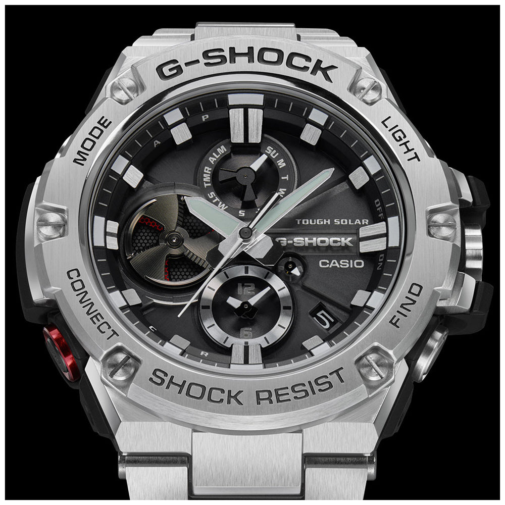 CASIO G-SHOCK WATCHES Mod. GST-B100D-1AER, 20 ATM water resistant, solar multifunction wristwatch with SS case and bracelet.
