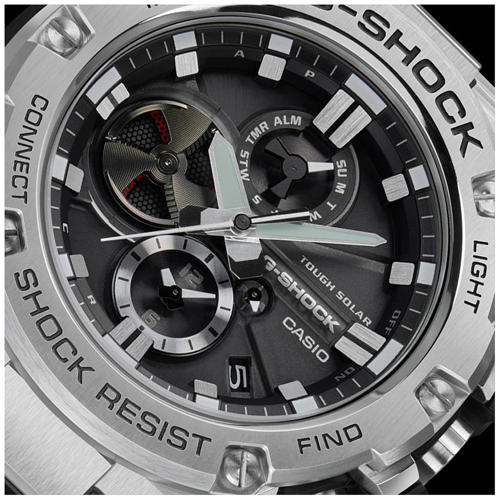 CASIO G-SHOCK WATCHES Mod. GST-B100D-1AER with solar multifunction dial and durable stainless steel case.