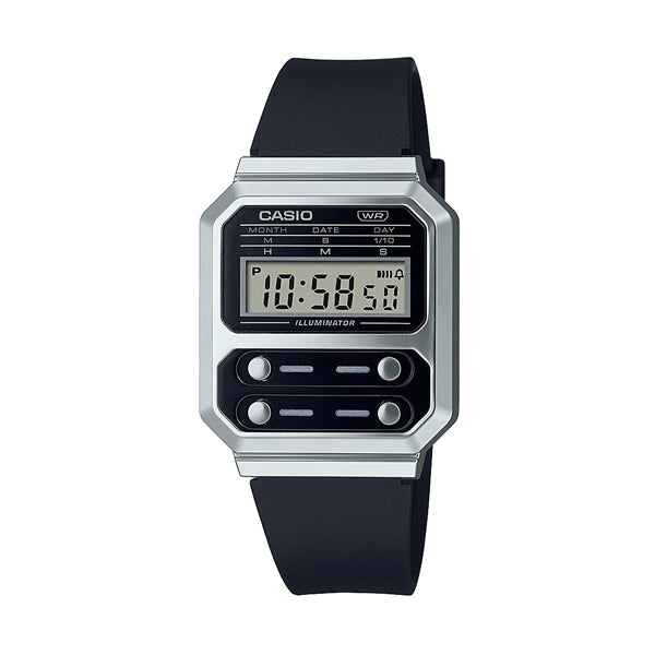 CASIO VINTAGE Mod. EDGY COLLECTION - BLACK wristwatch with resin case, silicone strap, quartz movement, multifunction dial, official packaging.