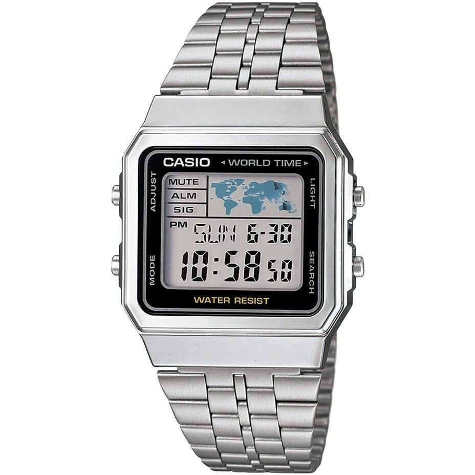 CASIO VINTAGE Mod. WORLD TIME - SILVER & BLACK-0