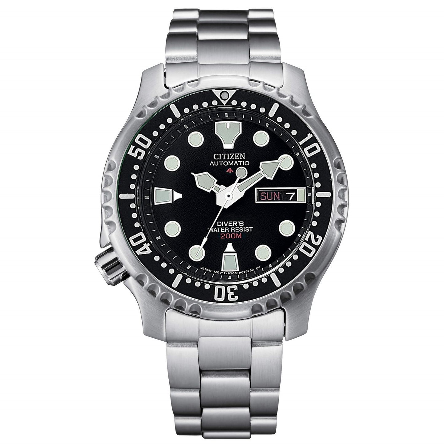 CITIZEN MOD. NY0040-50E diver's automatic watch with stainless steel bracelet and black dial.