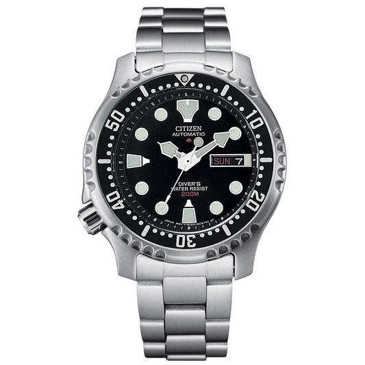 CITIZEN MOD. NY0040-50E stainless steel dive watch with black dial and date display.