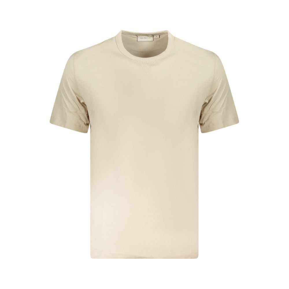 Calvin Klein Beige Cotton Men T-Shirt with iconic logo, eco-friendly short-sleeve design, 95% regenerative cotton, stylish crew neck.