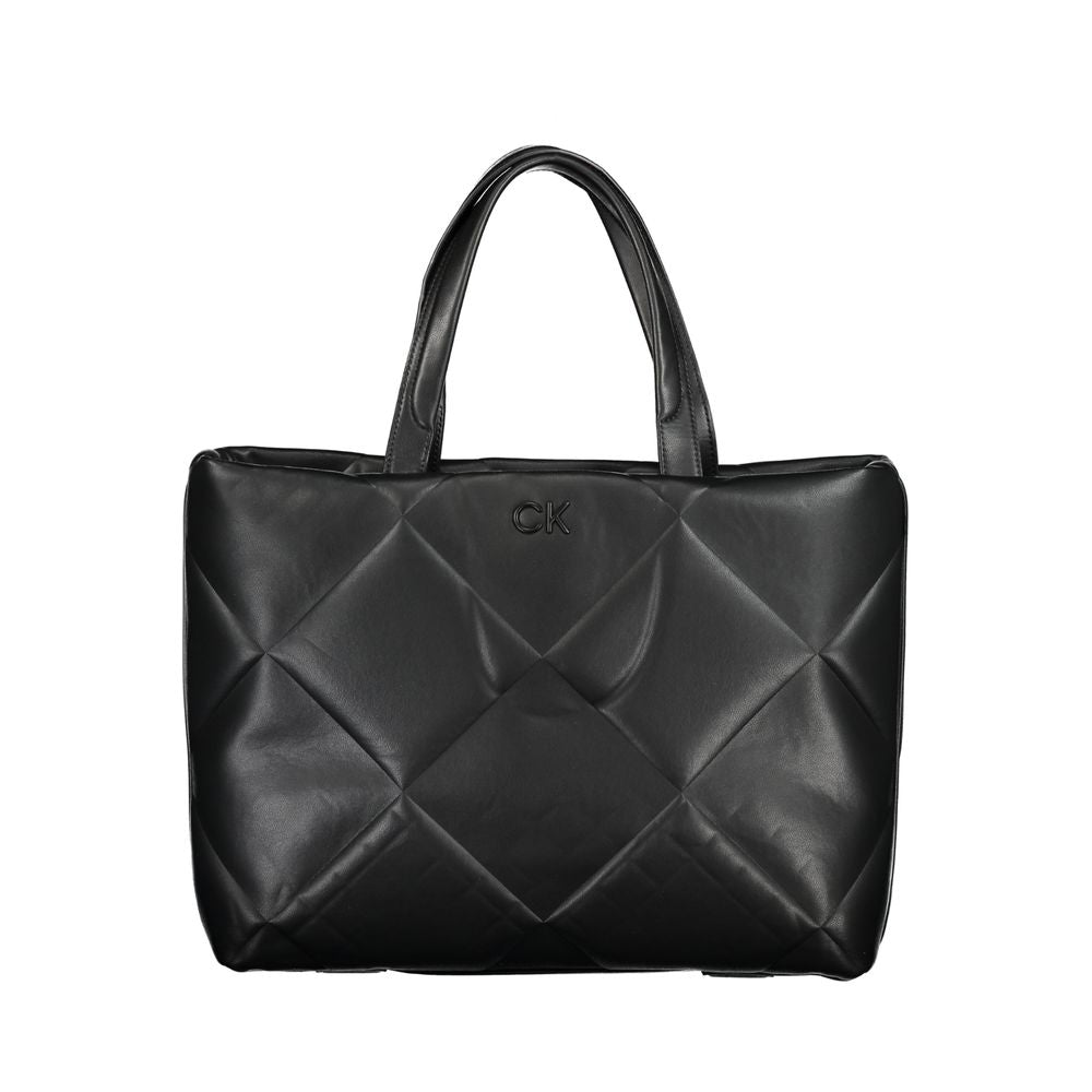 Calvin Klein Black Cotton Handbag with quilted design, dual handles, and logo detail. Perfect for stylish organization.