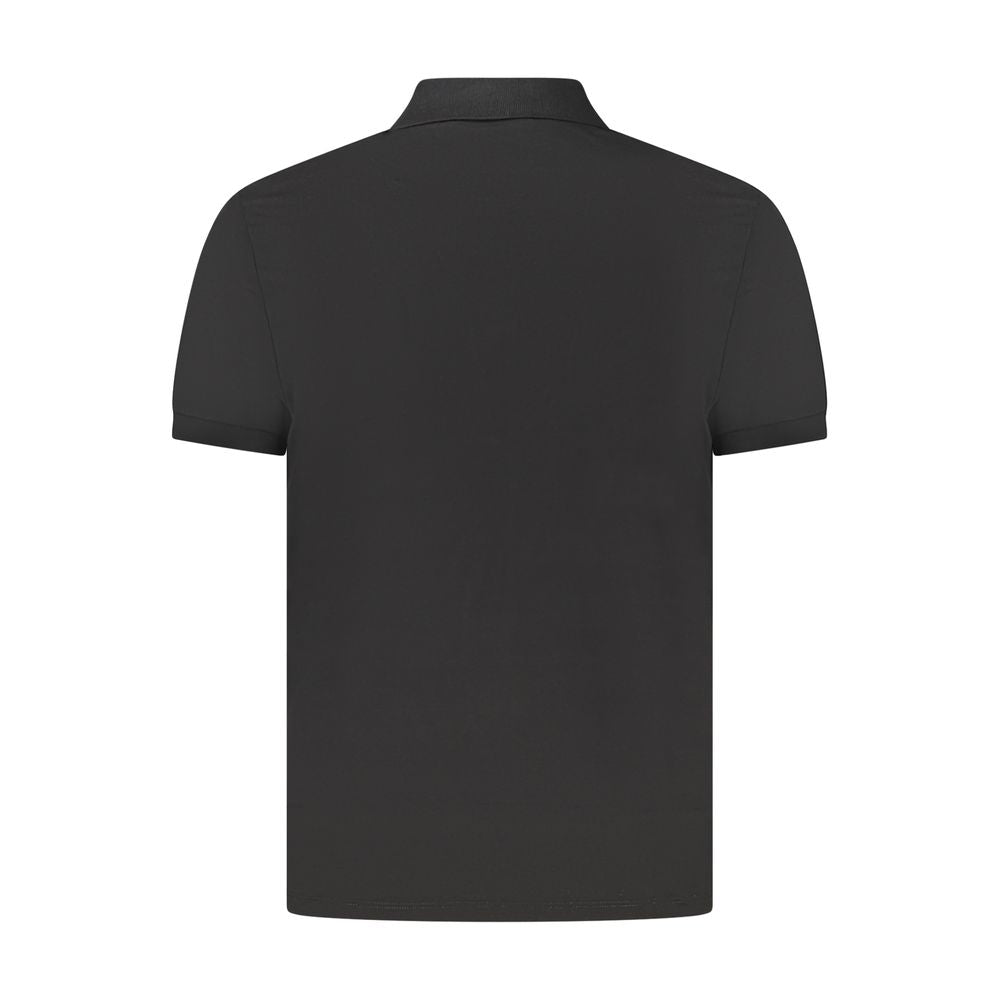 Back view of Calvin Klein Black Cotton Men Polo Shirt showcasing the classic fit and sleek design for stylish comfort.