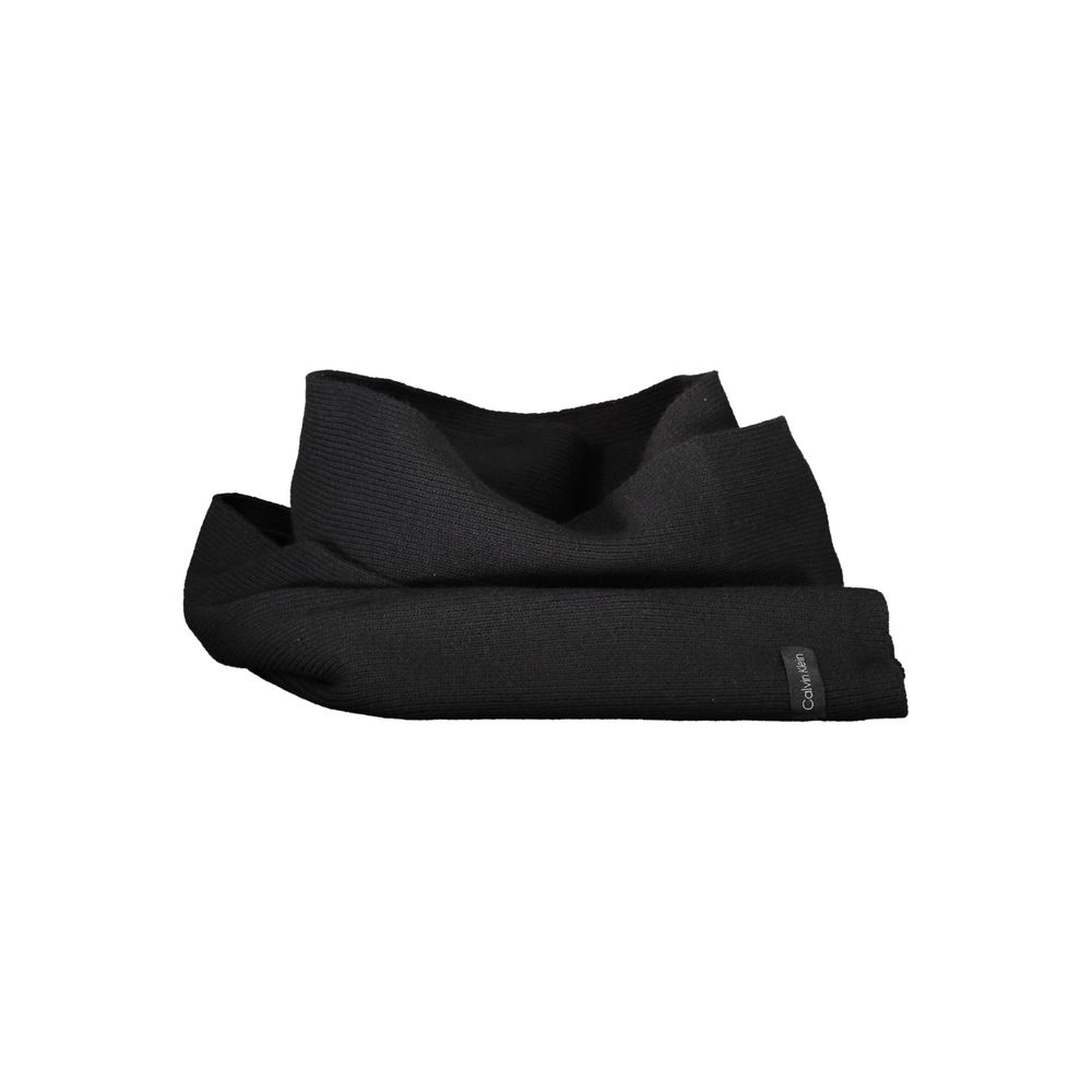 Calvin Klein Black Cotton Scarf with embroidered logo, dimensions 30x192 cm.
