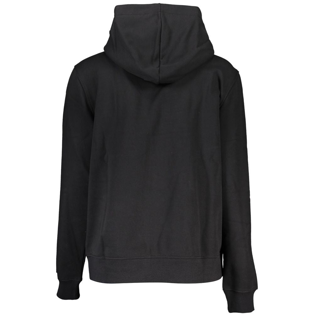 Rear view of Calvin Klein Black Cotton Sweatshirt, long-sleeved hooded fleece with embroidered logo, ideal for transitional weather.