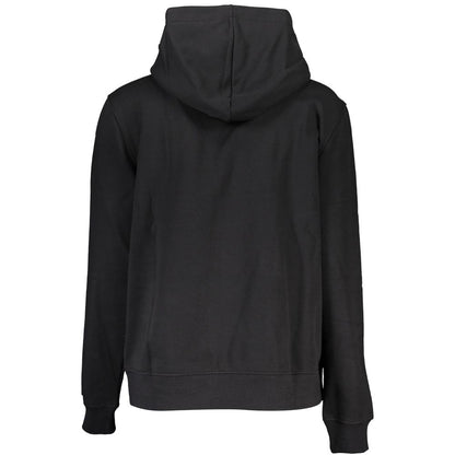 Rear view of Calvin Klein Black Cotton Sweatshirt, long-sleeved hooded fleece with embroidered logo, ideal for transitional weather.