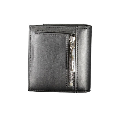 Calvin Klein Black Polyester Wallet with external pocket, card spaces, RFID block, zip and automatic closure, featuring logo.