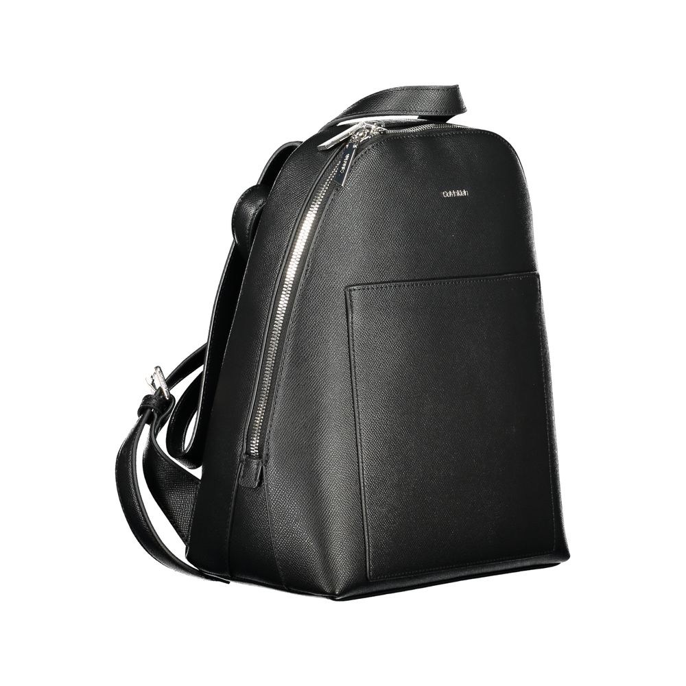 Calvin Klein Black Polyethylene Backpack with adjustable straps, external pocket, and zip closure.
