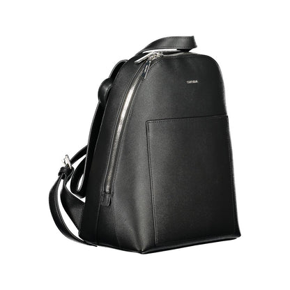 Calvin Klein Black Polyethylene Backpack with adjustable straps, external pocket, and zip closure.