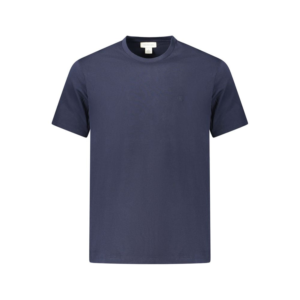 Calvin Klein Blue Cotton T-Shirt with short sleeves, crew neck, and embroidered logo.