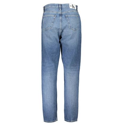 Calvin Klein Blue Cotton Women Jean with vintage wash, five-pocket design, and CK logo, showcasing sustainable fashion.