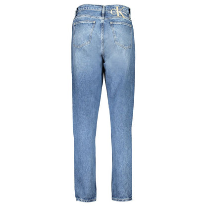 Back view of Calvin Klein Blue Cotton Women's Jeans with washed effect and signature logo patch.
