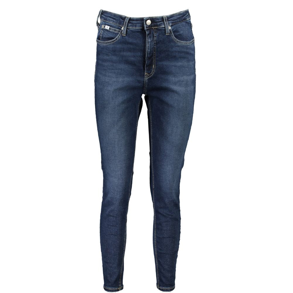 Calvin Klein Blue Cotton Women's Skinny Ankle Jean with high-rise, eco-friendly design for elevated style and sustainability.